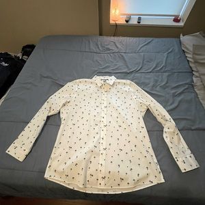 Apt. 9 Palm Tree Long Sleeve Button Down Shirt, White - Size XL
